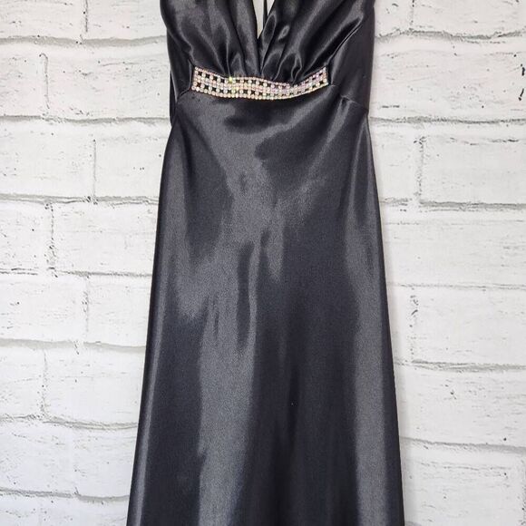 Jessica McClintock For Gunne Sax Womens Black Halter Maxi Formal Dress Size 3/4 - Picture 4 of 13